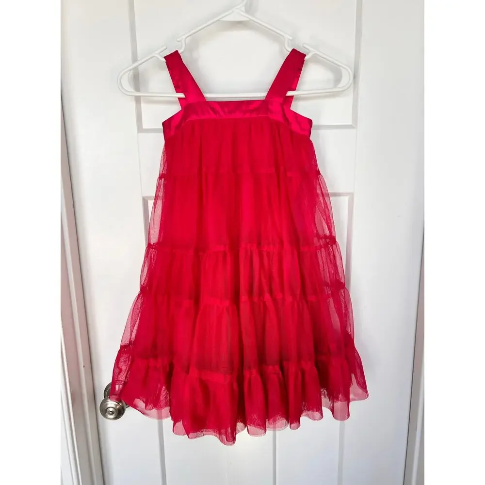 Baby Gap Pirouette Tulle Tiered Dress Satin Trim Layered Formal Red Size 5 Years